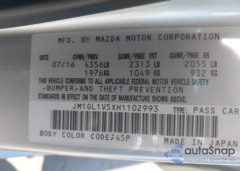 2017 Mazda Mazda6 Touring z USA, uszkodzony, nr VIN JM1GL1V5XH1102993